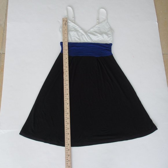 Express XS Fit and Flare Color-block Mini Dress Y2K Blue, Black White w/Straps - Picture 7 of 9
